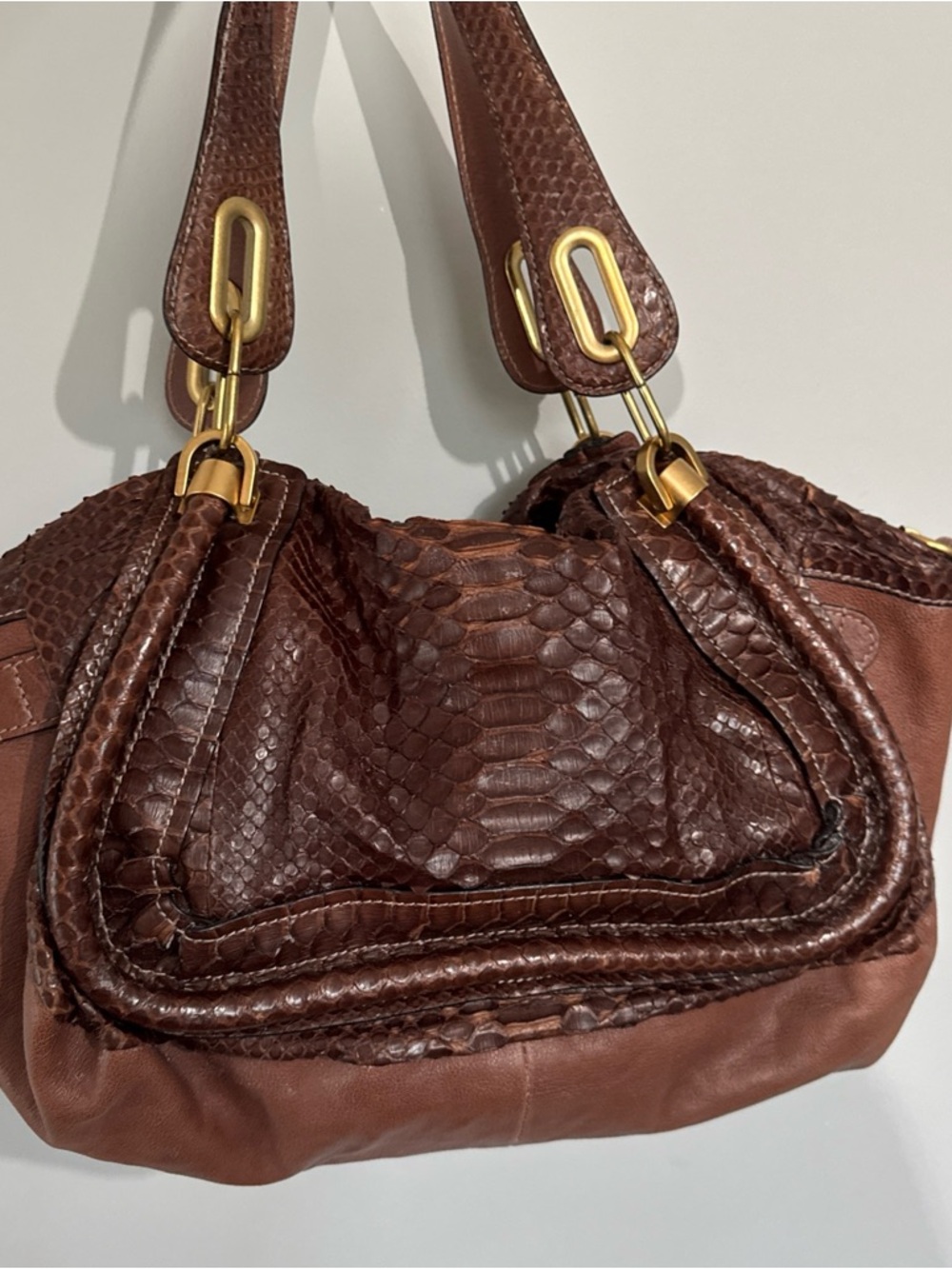 Chloe Brown Python-Textured Hobo with Gold Hardware - Picture 2 of 15